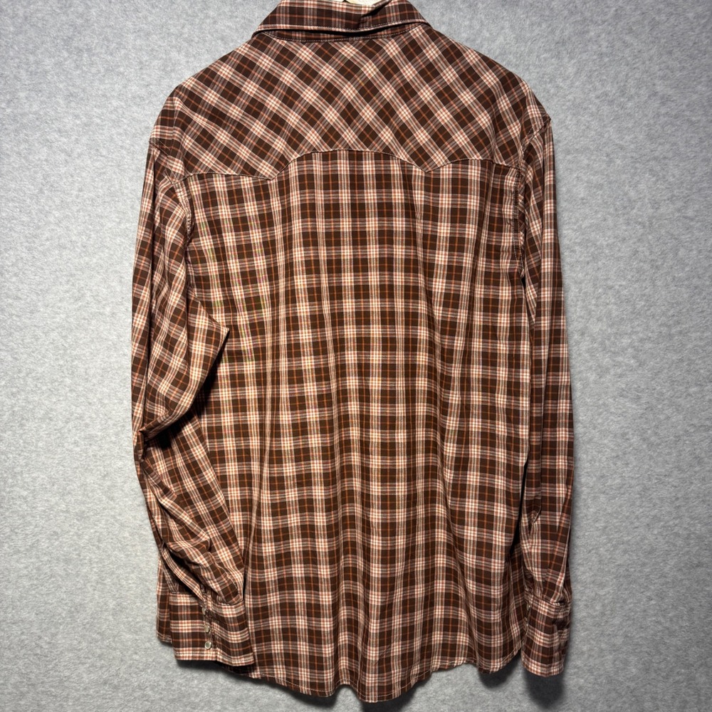 Wrangler Wrancher Mens XL Brown Plaid Western Pearl Snap Long Sleeve Shirt - Picture 7 of 7